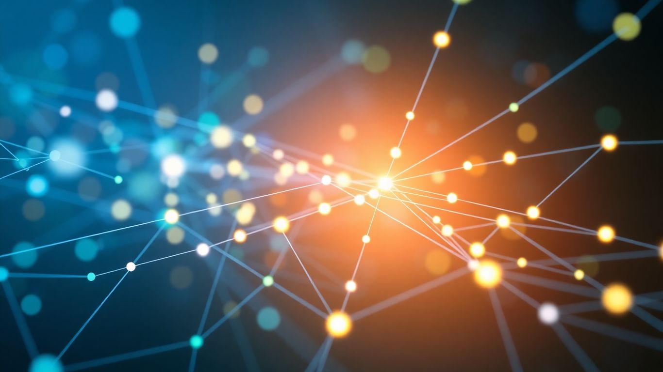 Abstract network of glowing lines and nodes for lead generation.