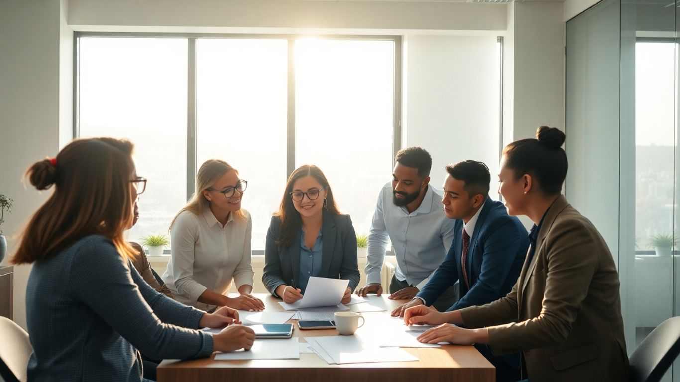 B2B professionals collaborating on lead generation strategies.