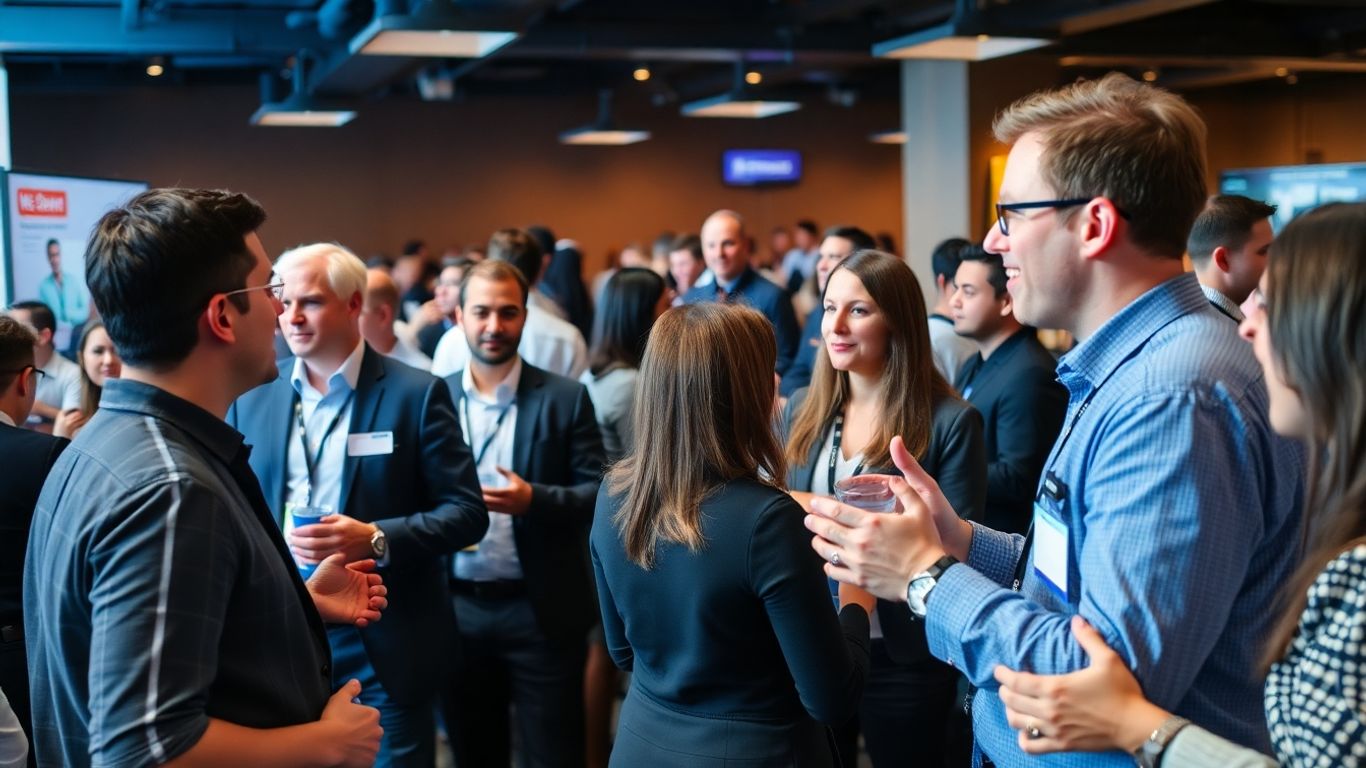 Business event with engaged attendees networking and listening.