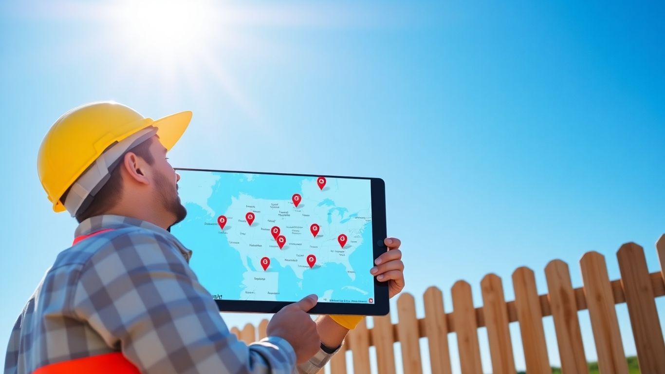 Fence contractor using tablet for local lead generation.