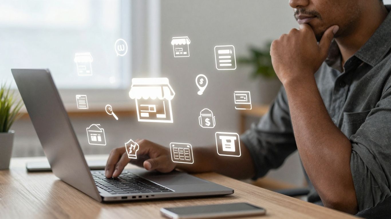 Affiliate marketing concept with digital icons and growth.