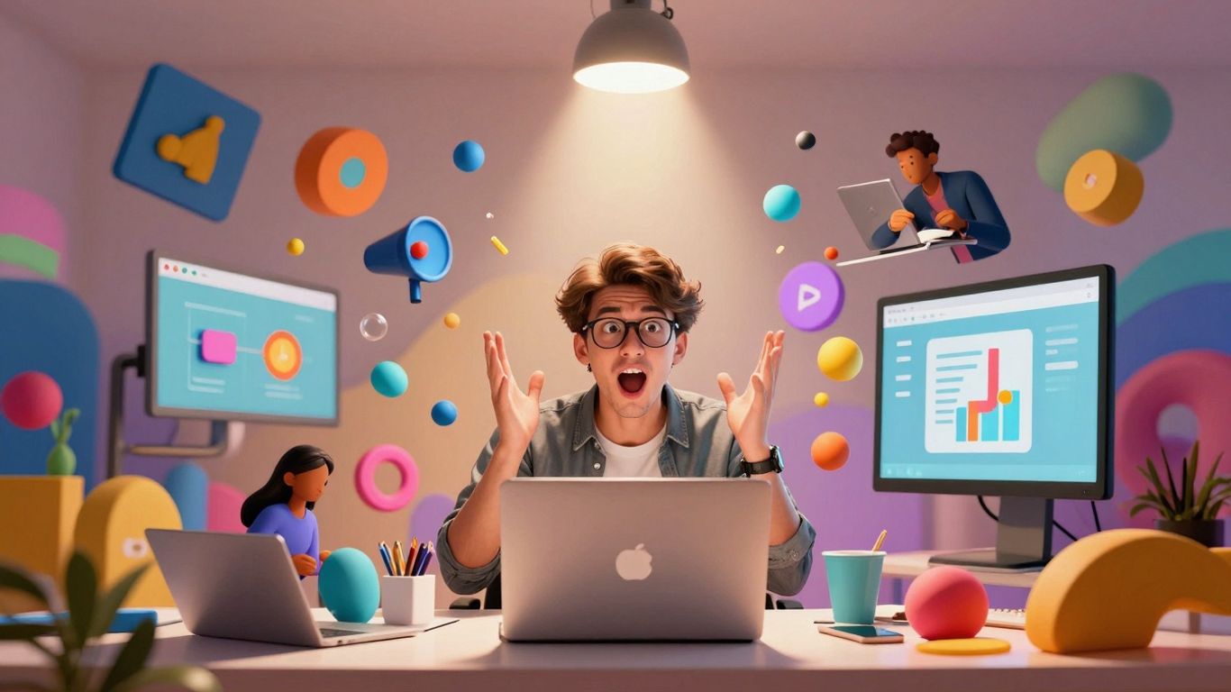 Diverse ad creatives bursting with energy and color.