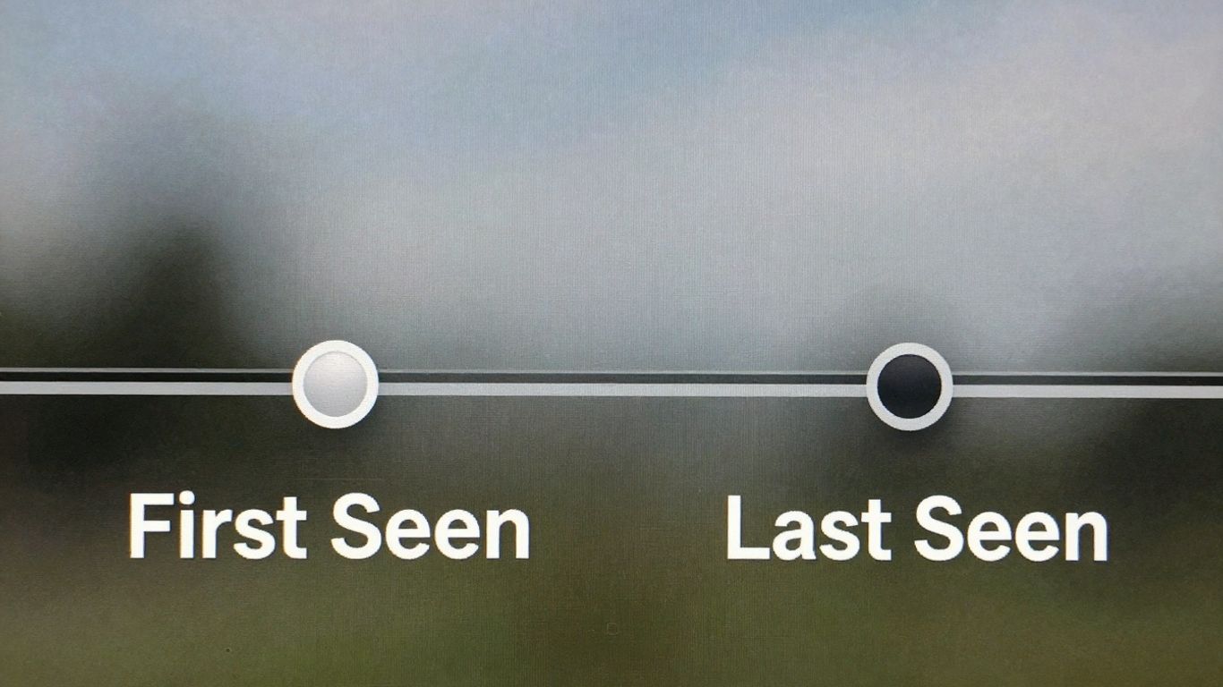 Digital timeline with first and last seen markers.