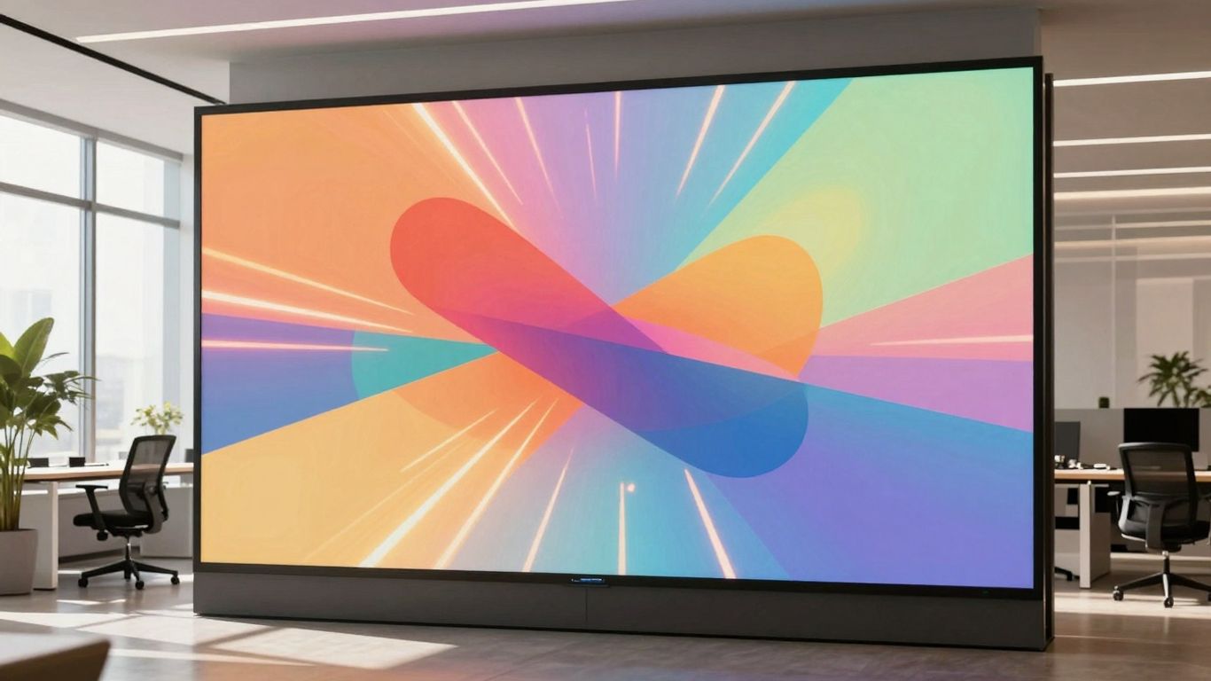 Marketing dashboard with colorful abstract visuals.