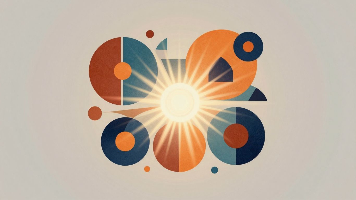Abstract shapes and light rays symbolizing brand strategy.