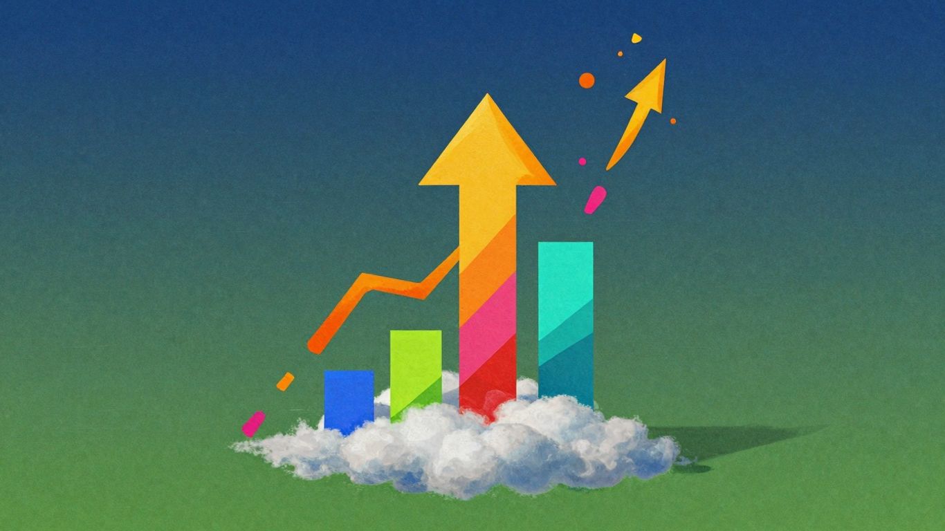 Growth arrow breaking through digital elements.