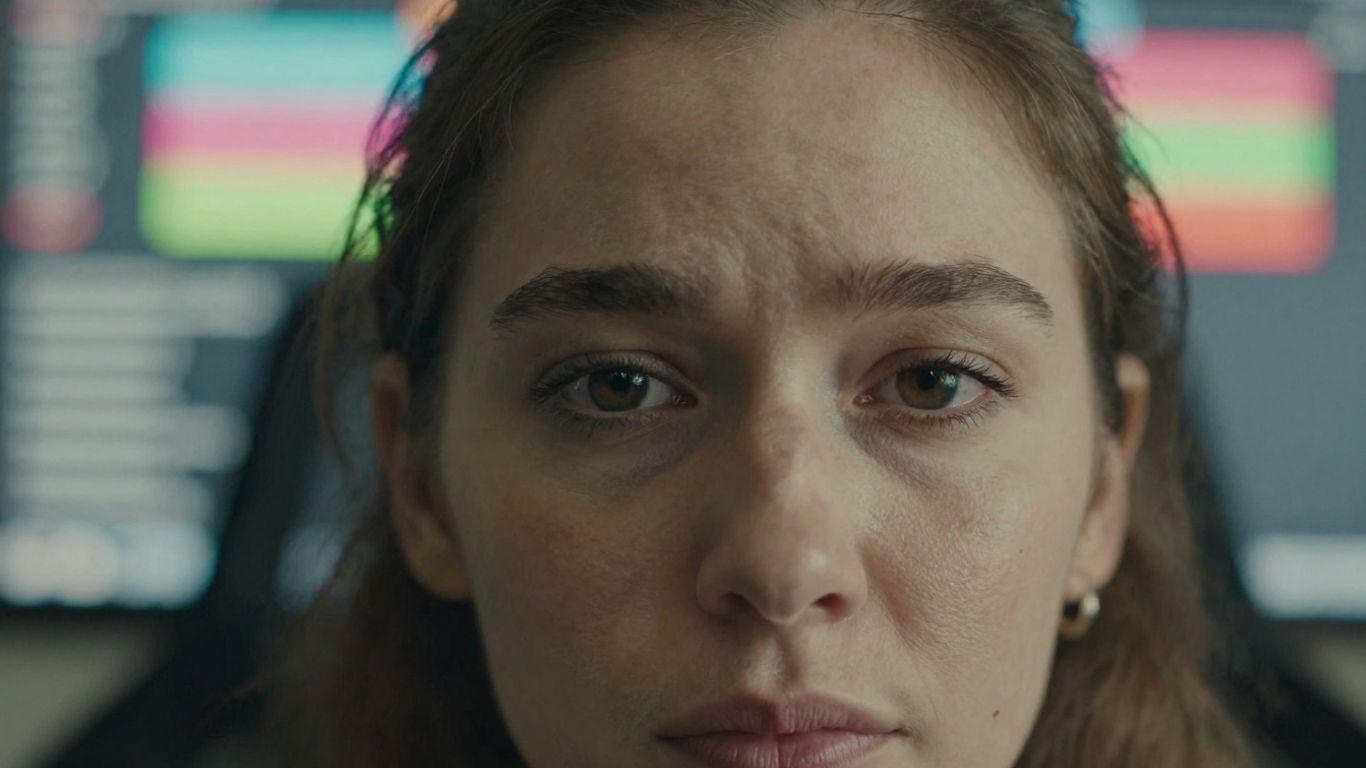 Person looking tired but engaged with digital ads.