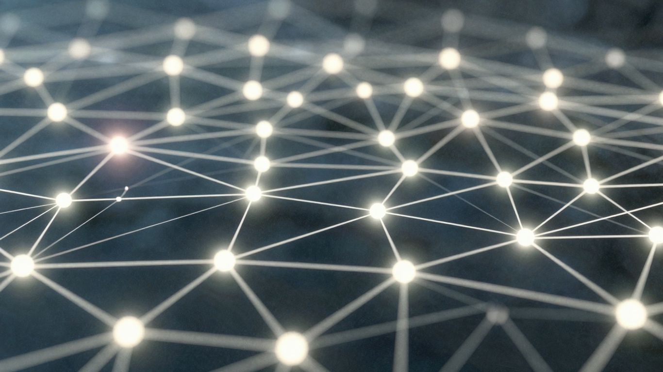 Complex network of glowing lines and nodes.