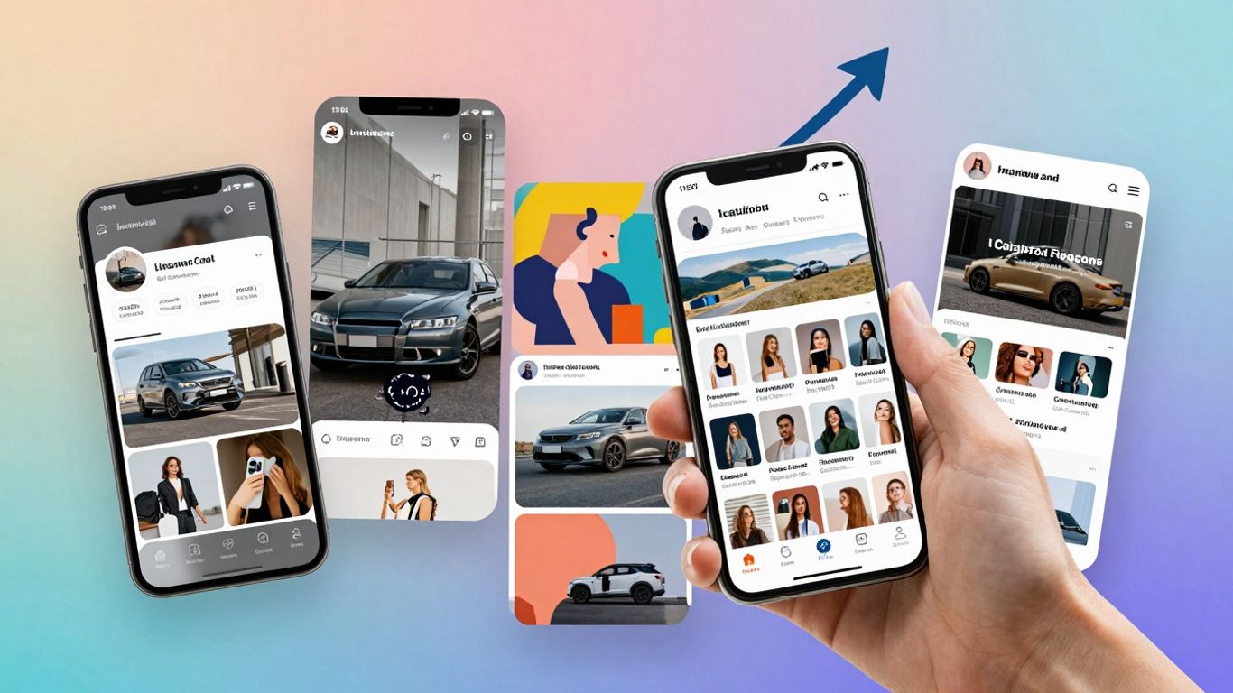 Instagram ad formats on a phone screen.