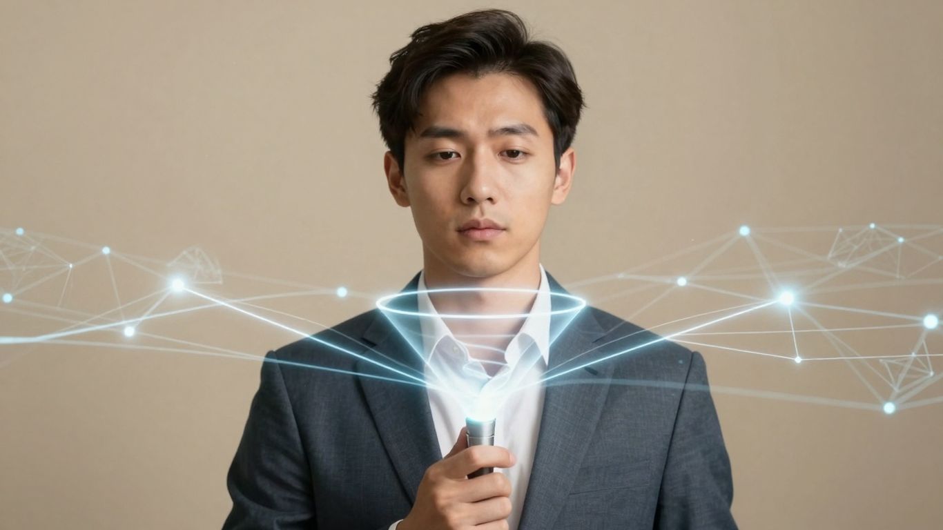 Digital funnel pathways converging to a central illuminated point.