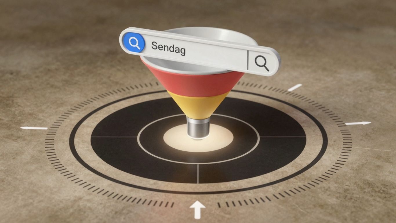 Search engine funnel with data flow and targeted results.