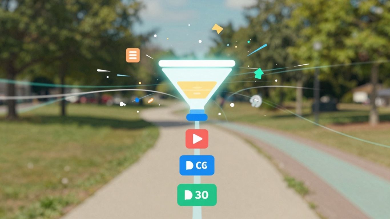 Website funnel with path leading to conversion target.