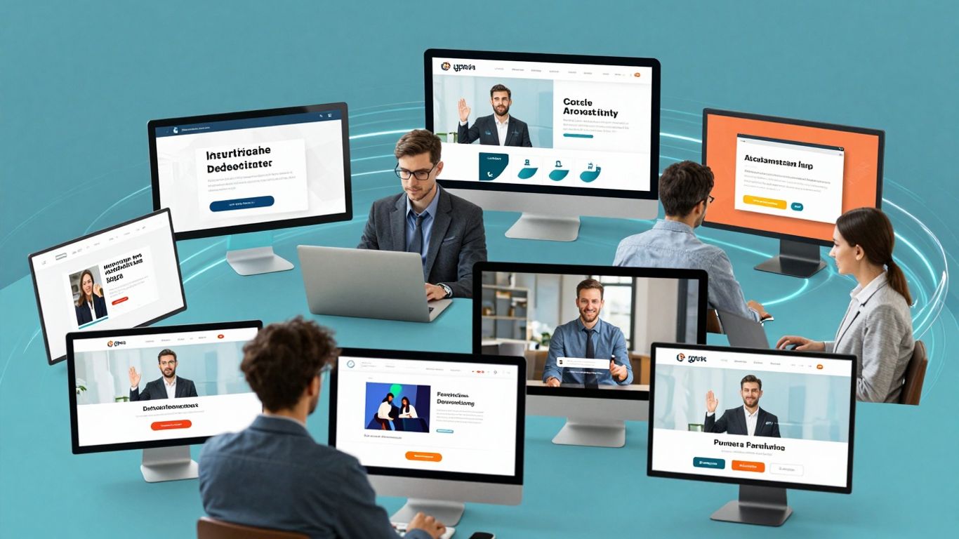 Digital screens showing diverse display ad types.