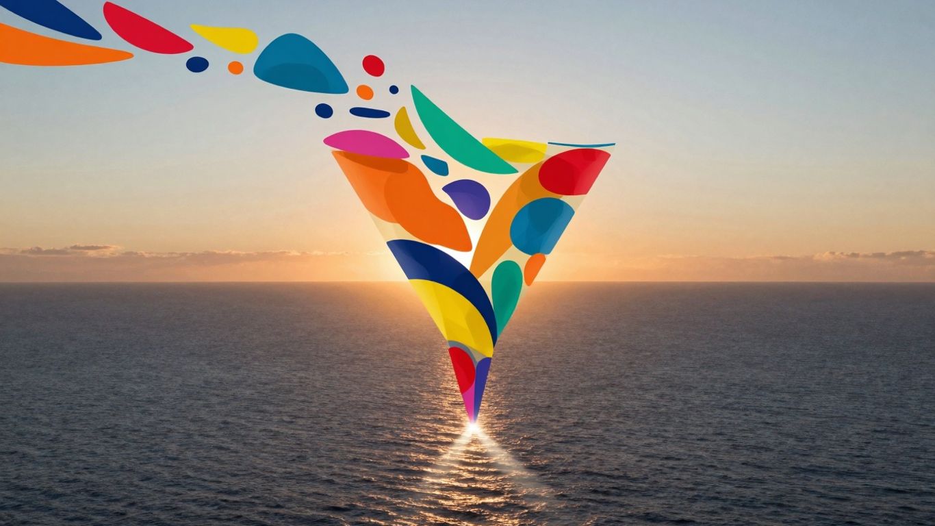 Business growth funnel with colorful abstract shapes.