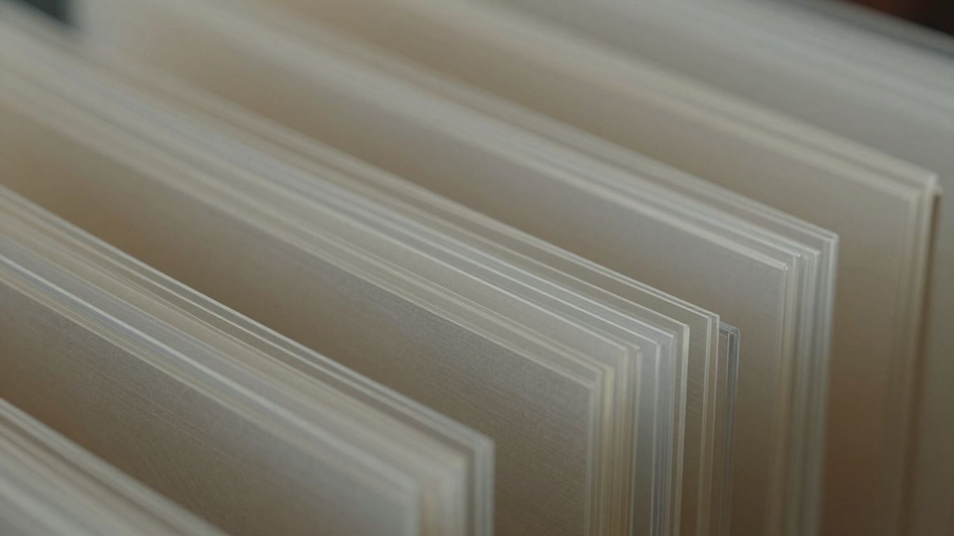 Close-up of layered Parquet files with light filtering through.