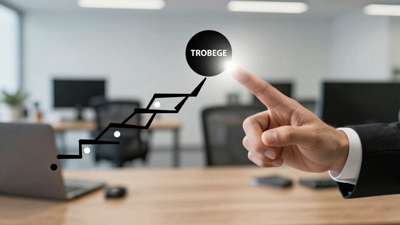 Abstract funnel visualization with glowing completion stage.