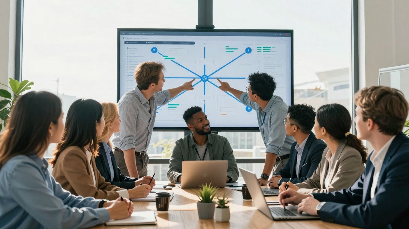 Team building a cohesive customer journey map.