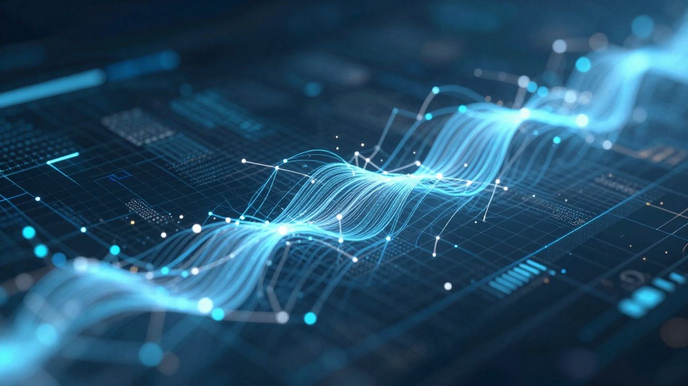 Data streams transforming into insightful patterns for marketing.