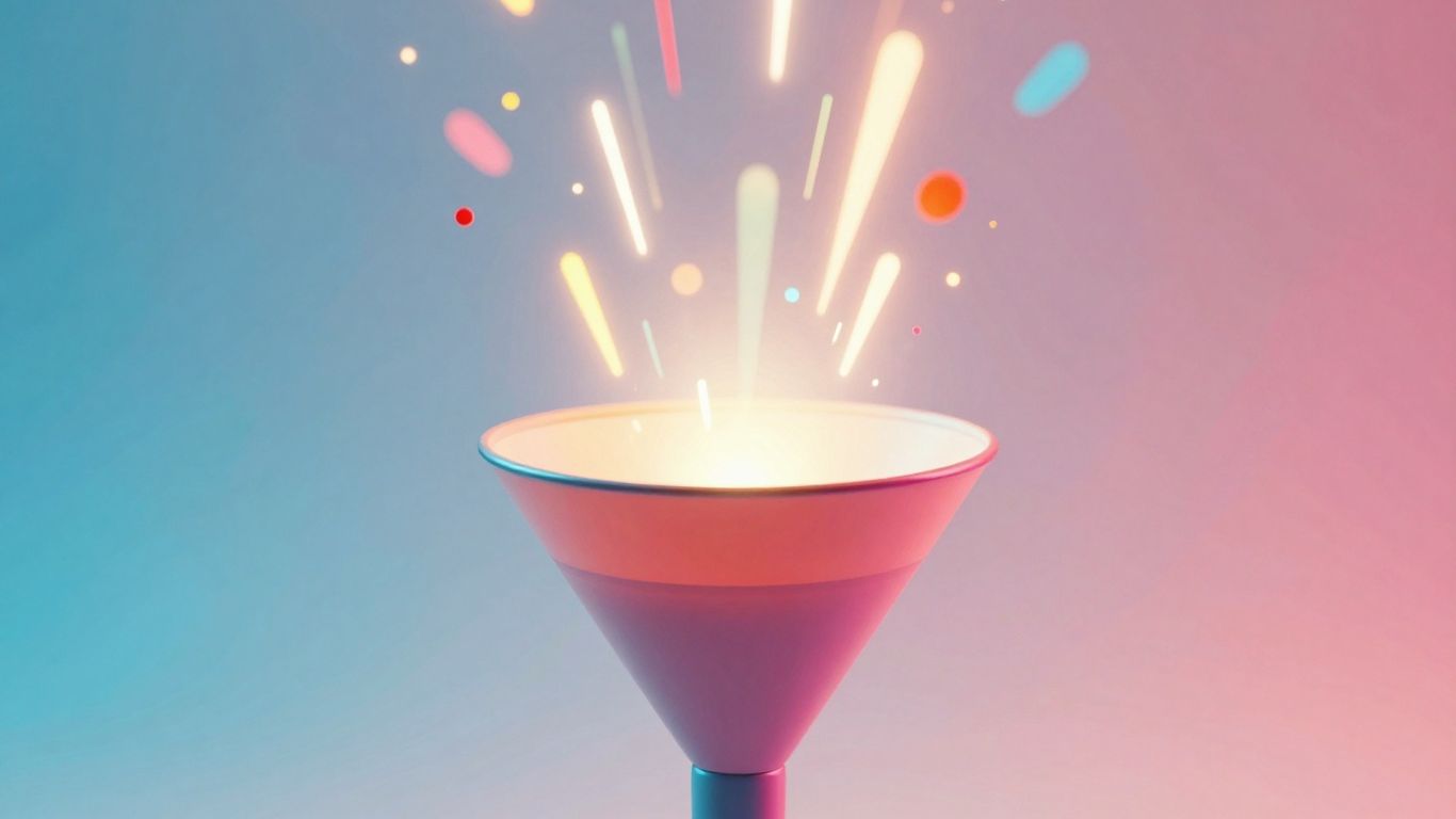 Funnel with flowing abstract shapes for brand awareness.