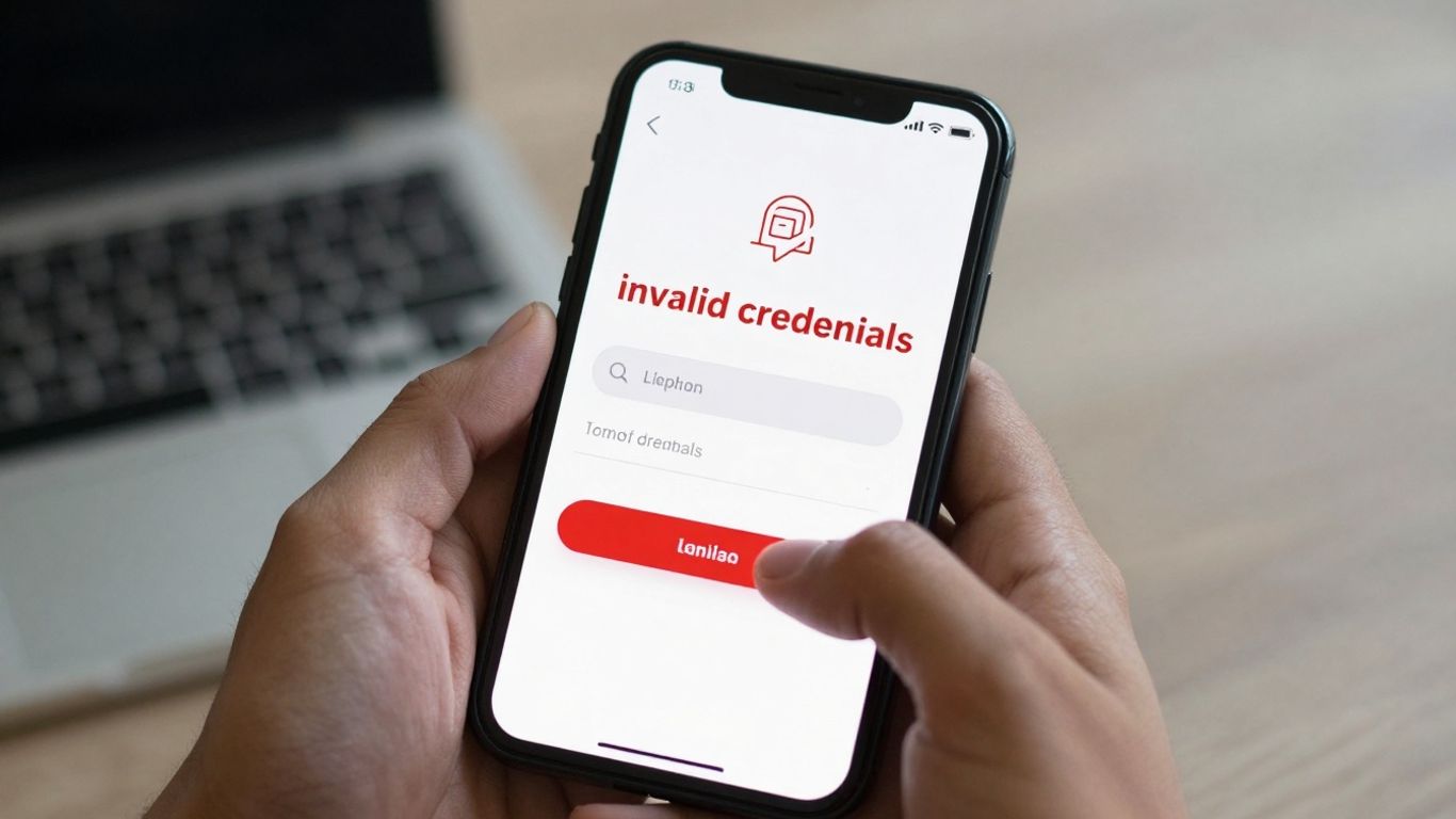 Smartphone login screen with invalid credentials error.