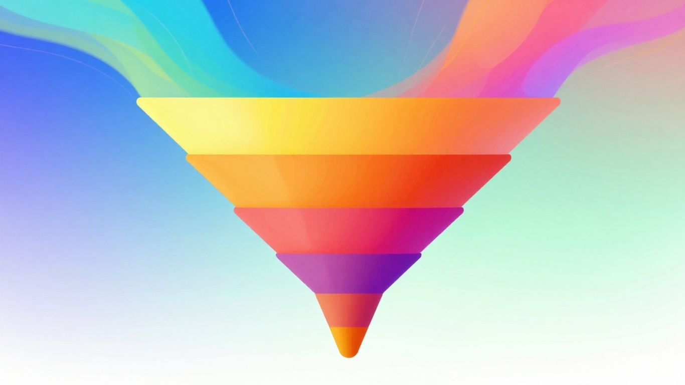 Marketing funnel with flowing colors and light trails.
