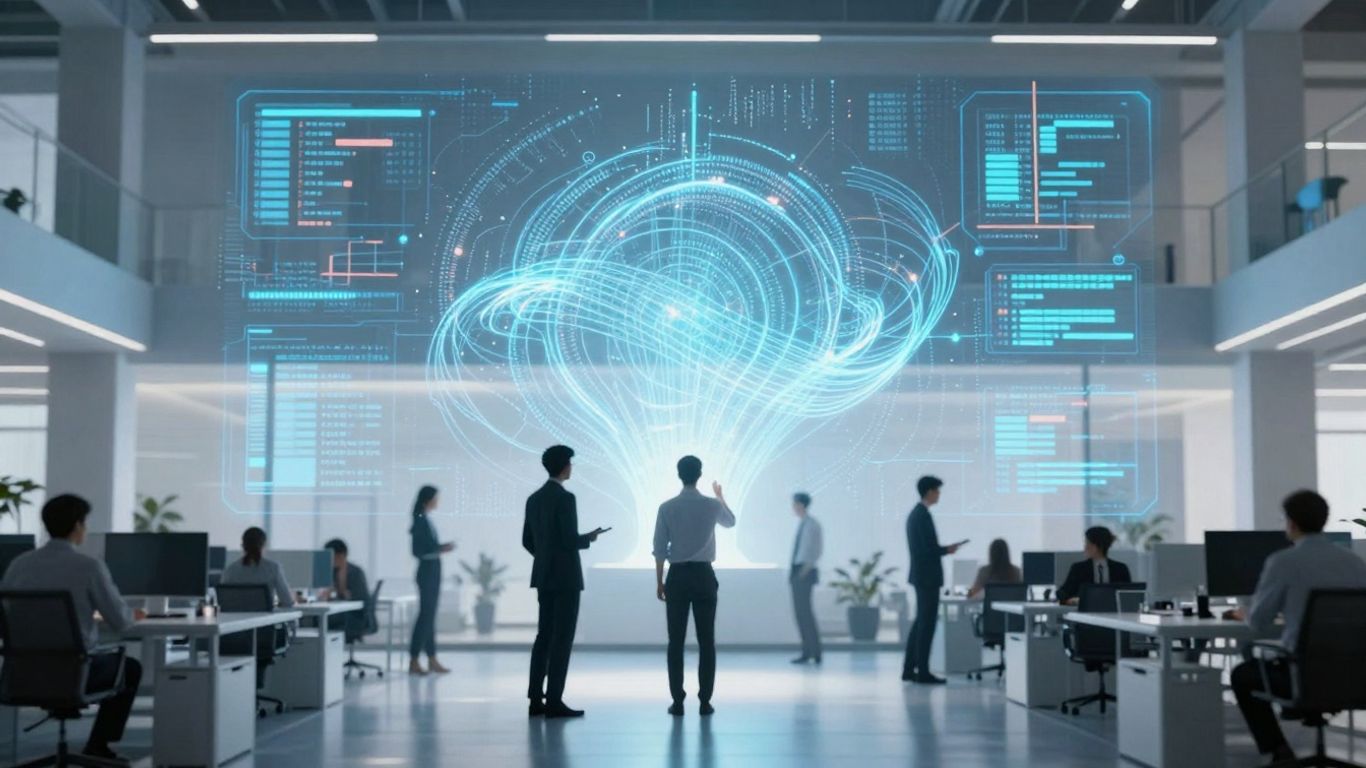 Data warehouse visualization in a modern office setting.