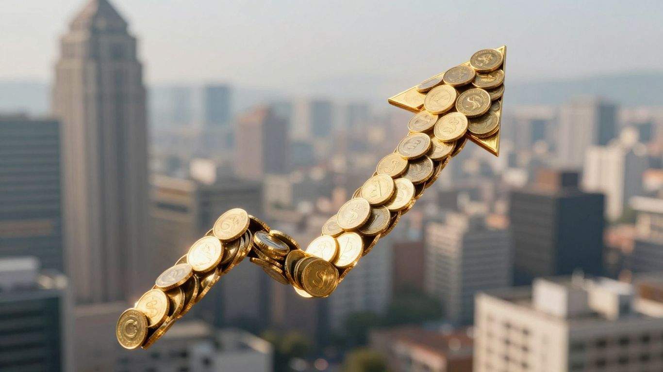 Upward arrow made of coins, symbolizing growth and ROI.