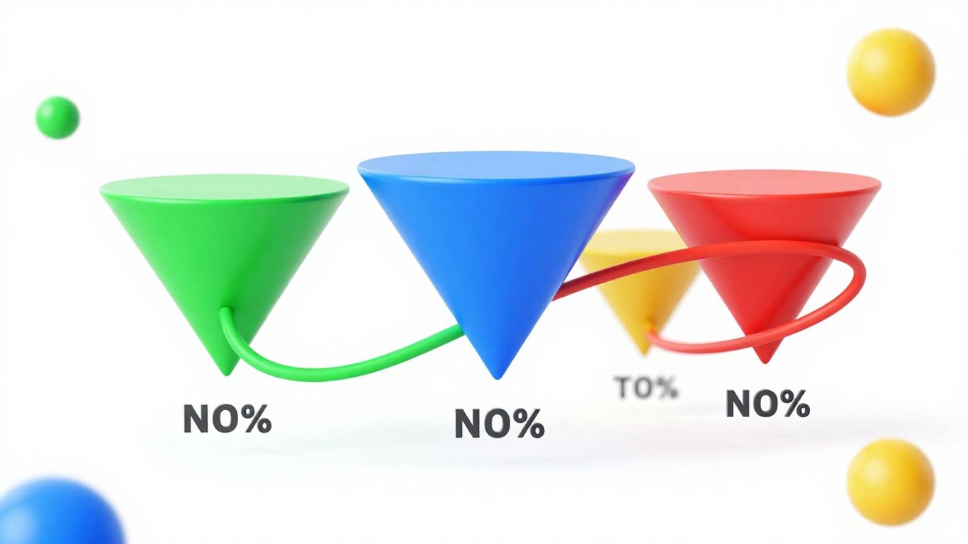 Marketing funnel flow with vibrant colors and progression.