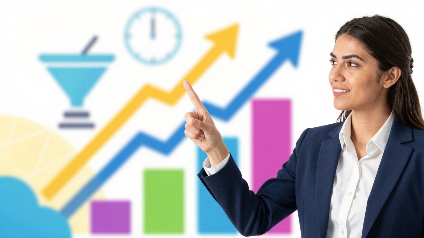 Marketing agency growth funnel and 90-day plan visualization.