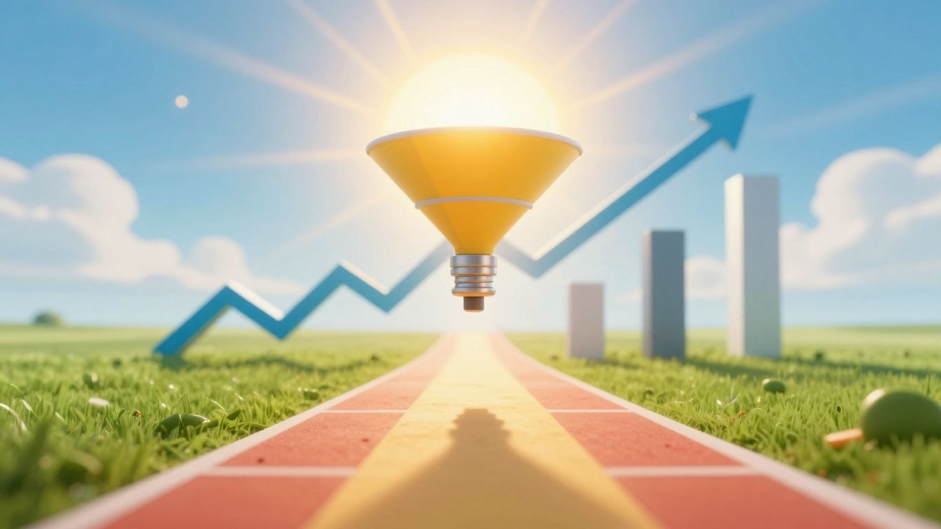 Funnel marketing pathway leading to success.