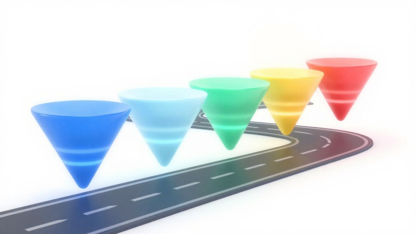 Abstract visual of a web funnel with glowing stages.