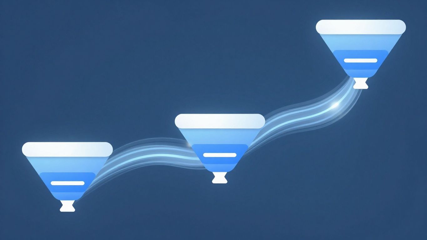 Flowing digital pathways representing web funnels and conversion.