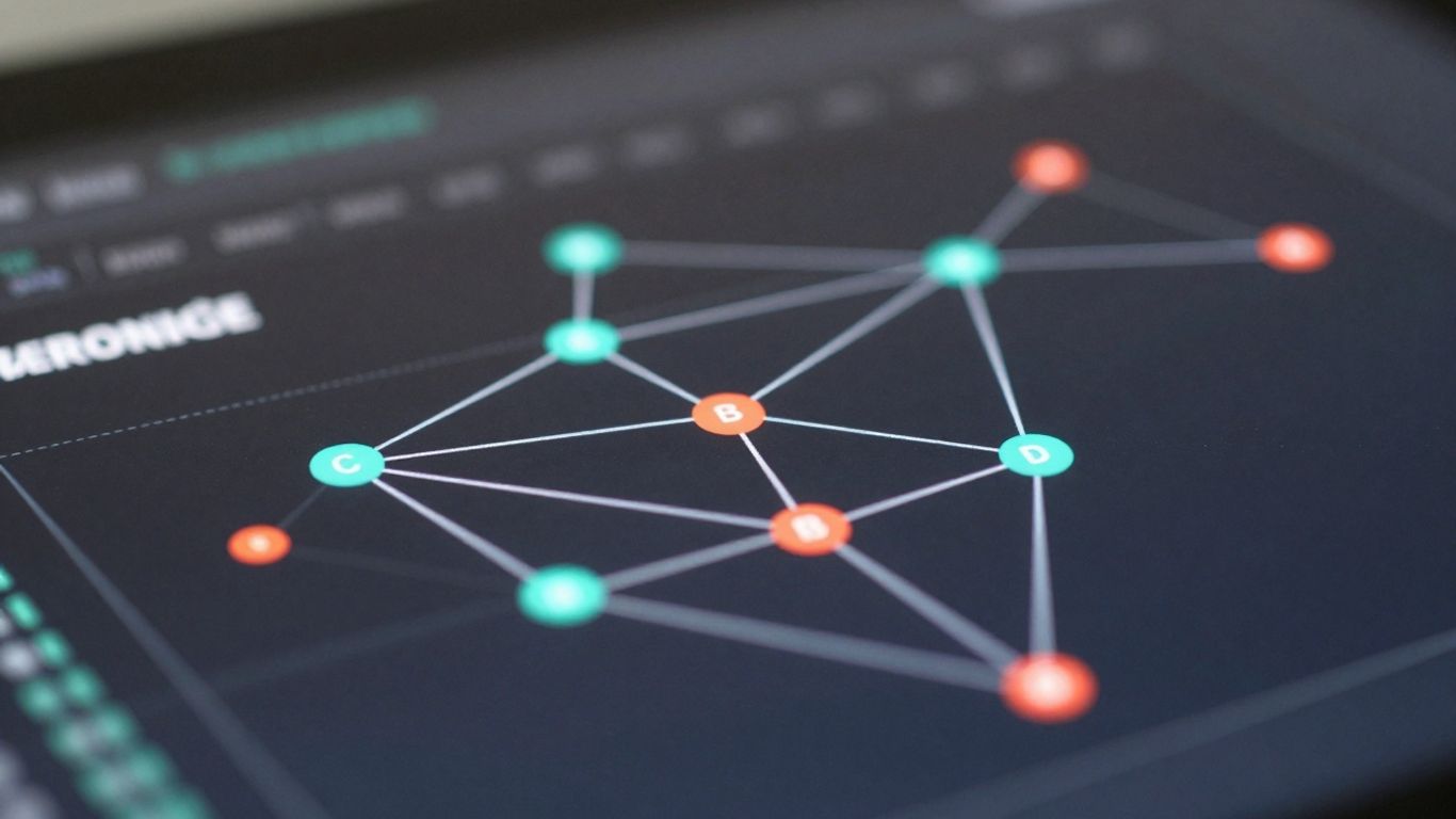 Digital interface with data points and colorful markers.