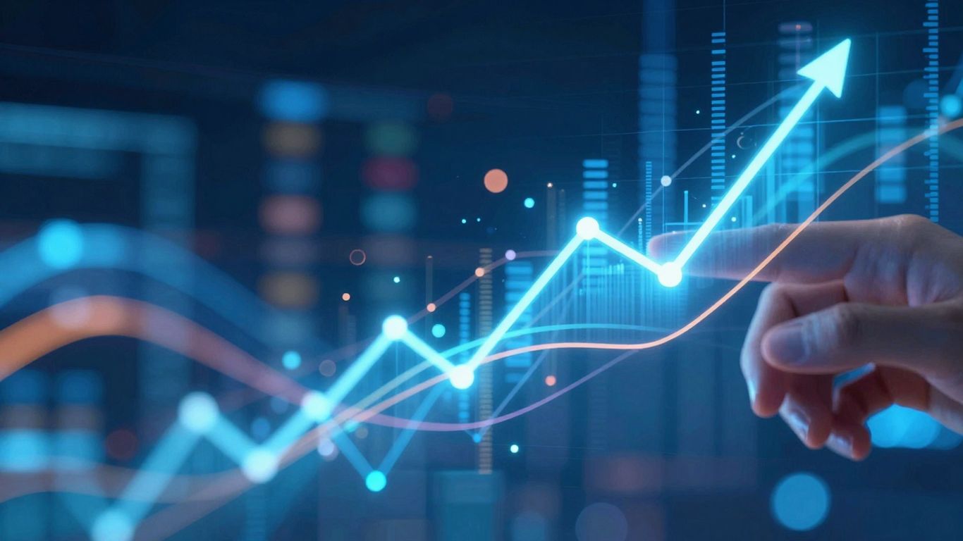 Performance marketing growth and data flow visualization.