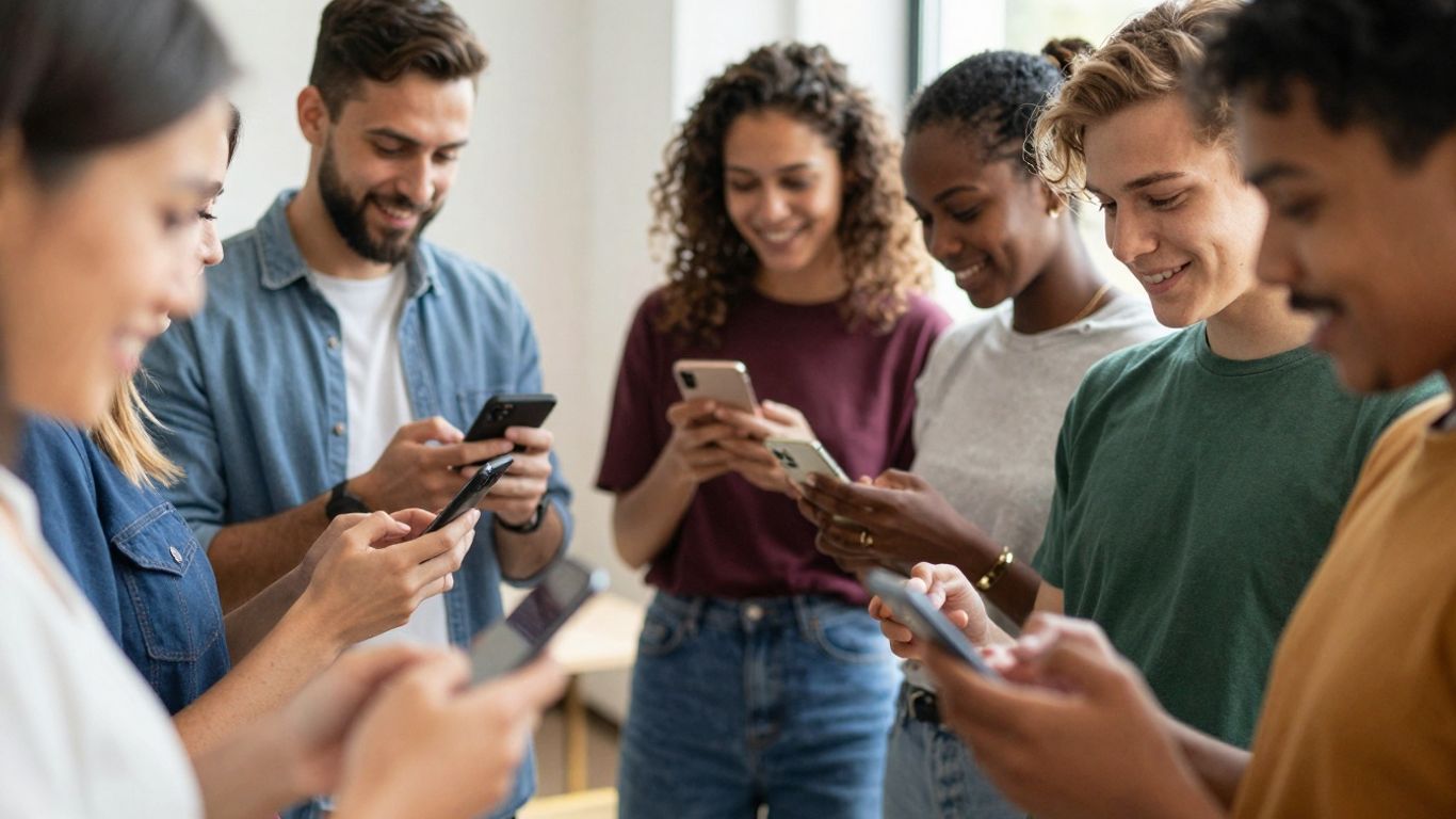 Authentic content on Instagram with diverse people using phones.