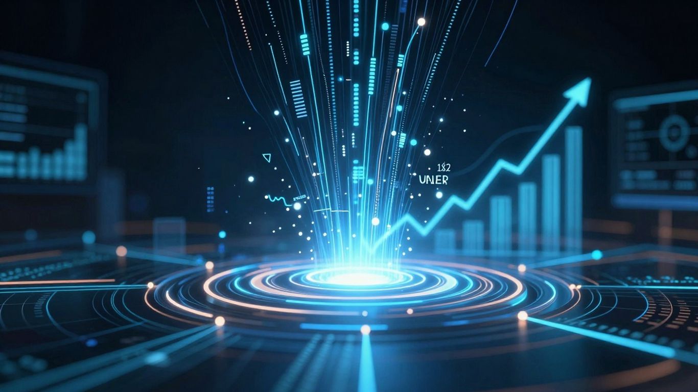 Data streams converging towards a central point, symbolizing marketing strategy.