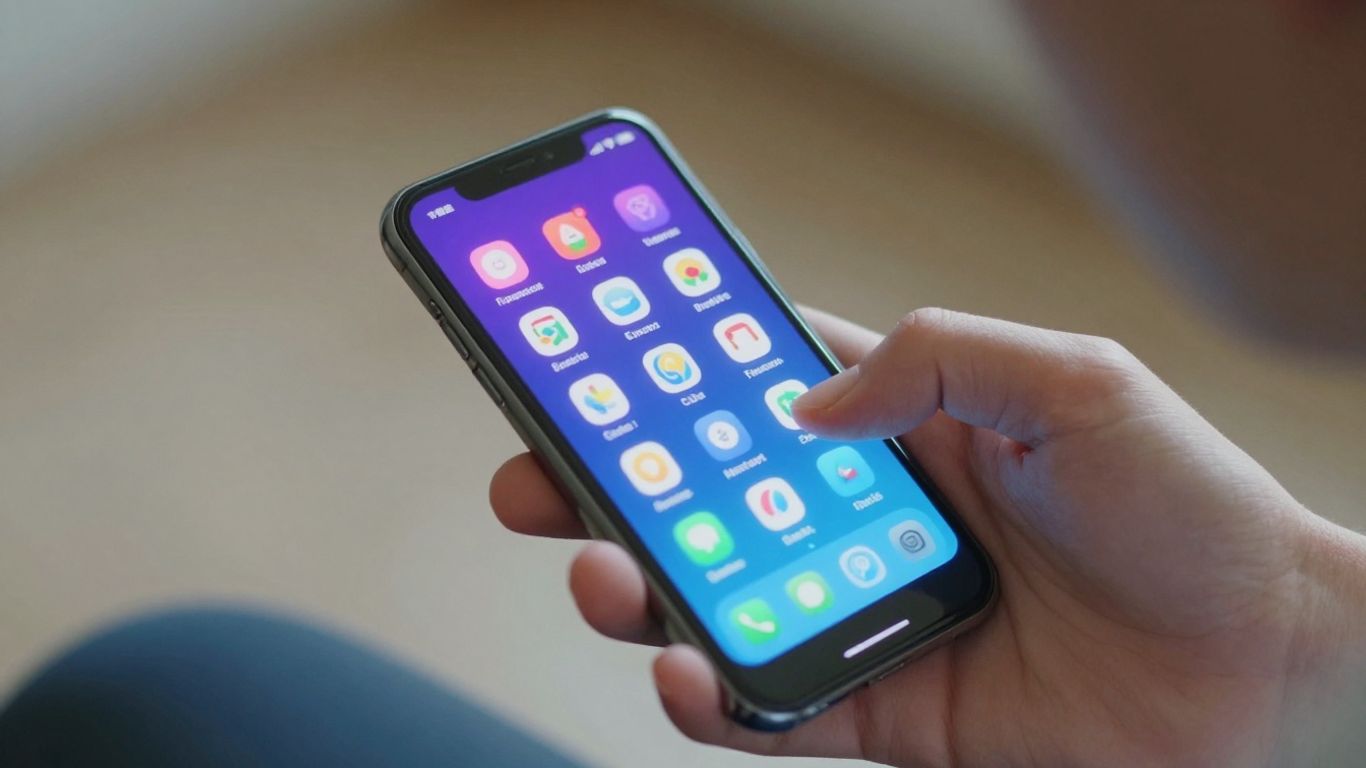 Person interacting with digital ad optimization interface on smartphone.