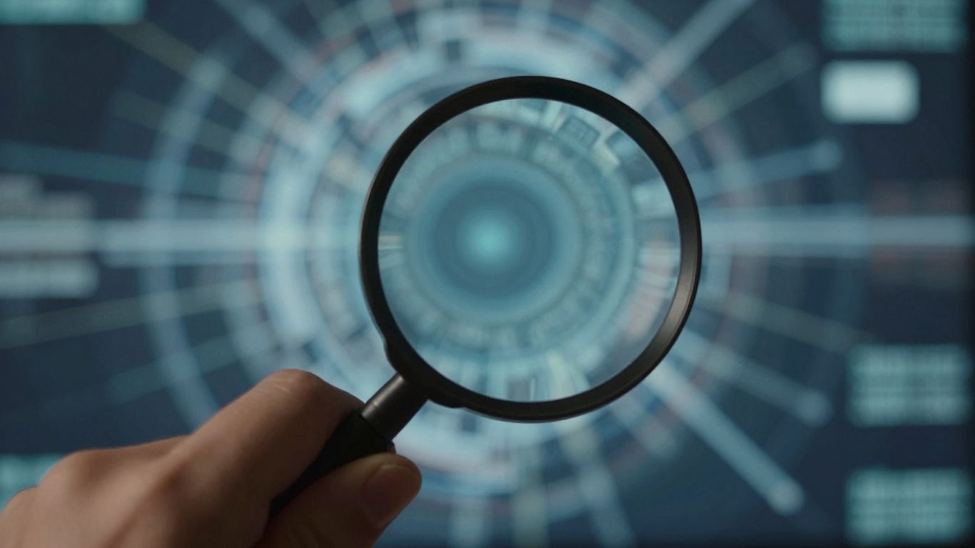Magnifying glass over abstract digital patterns