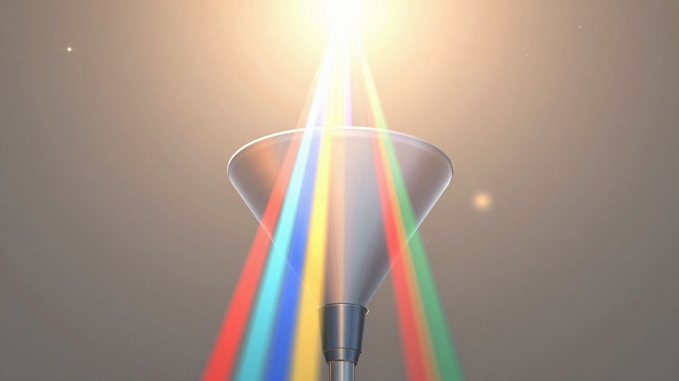 Sales funnel with upward progress and bright outcomes.