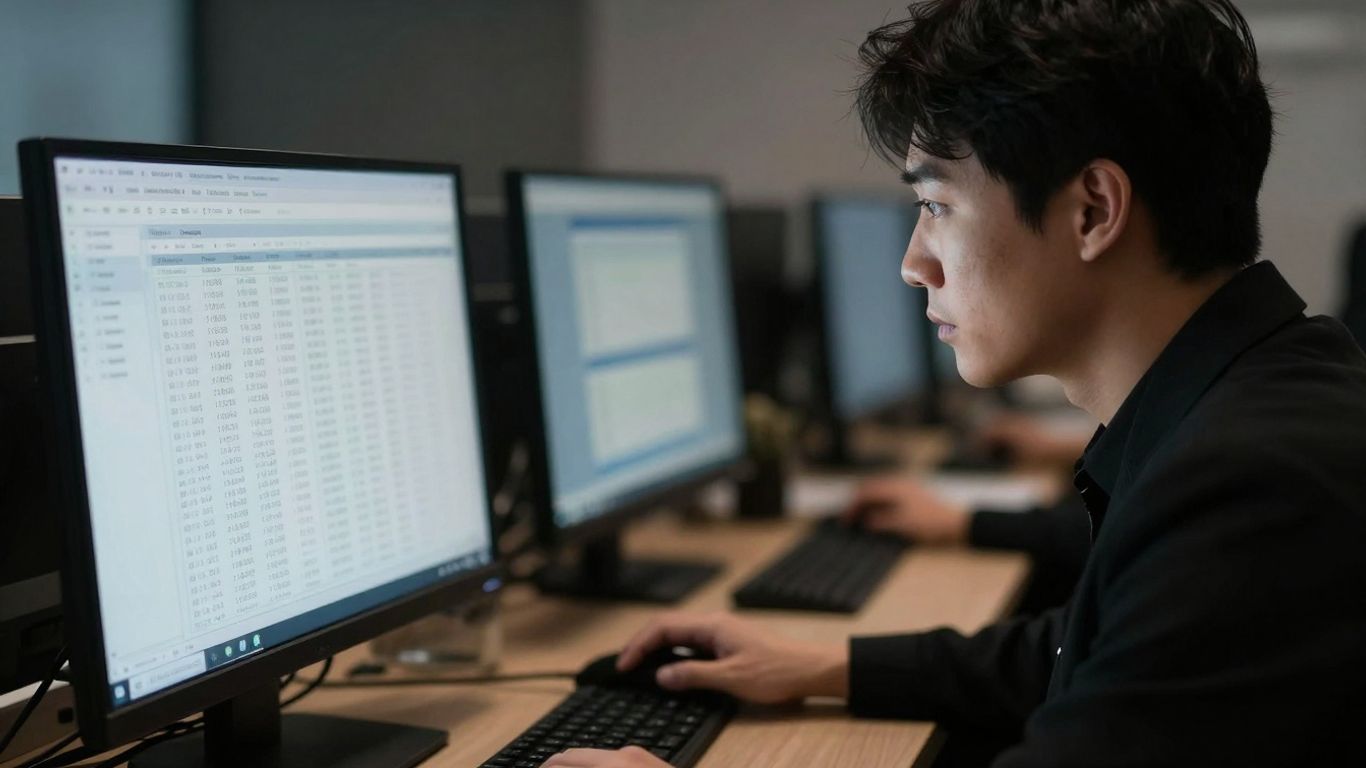 Person analyzing marketing data on a computer screen.