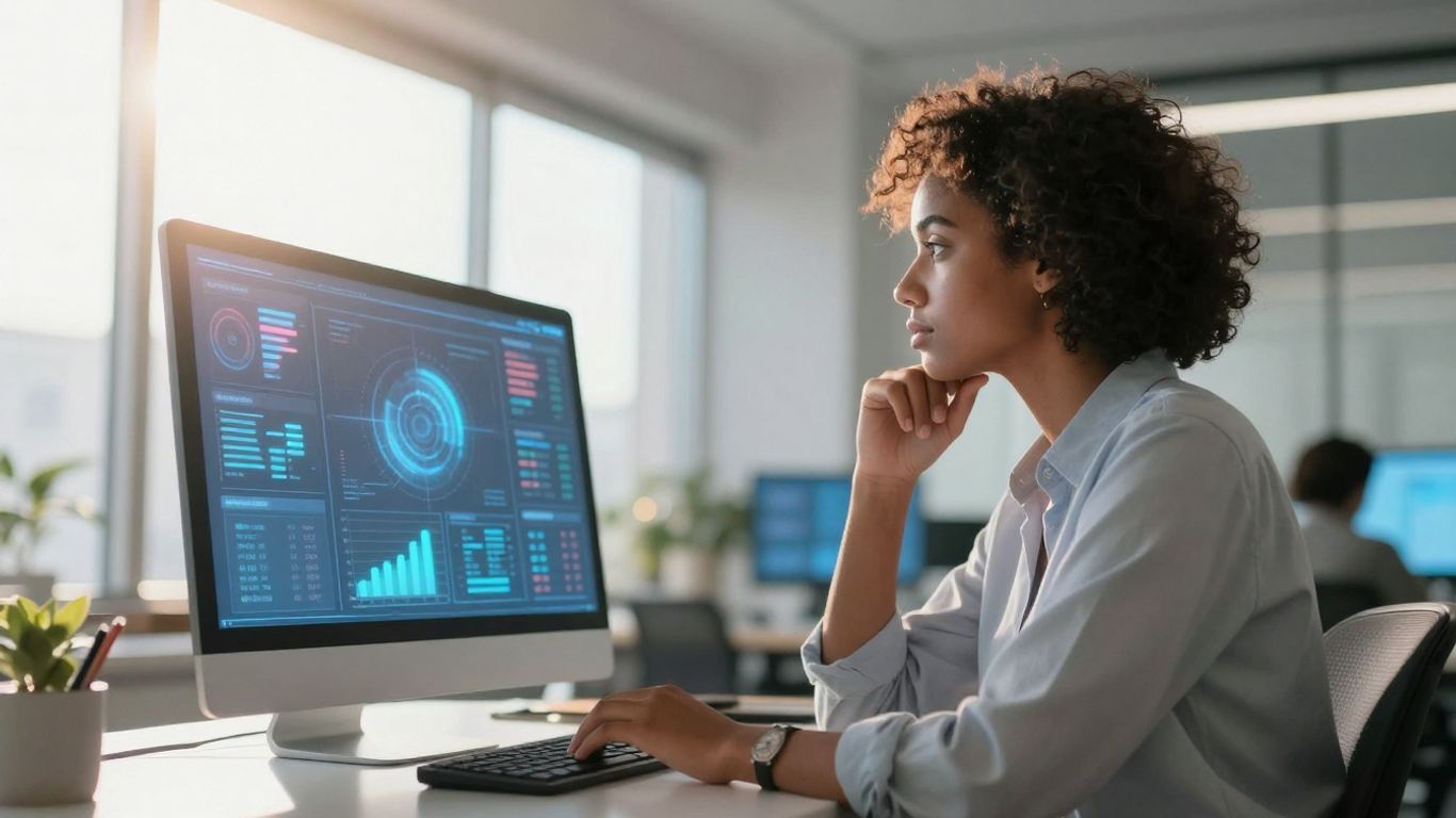 Data insights enhancing customer engagement in a modern office.