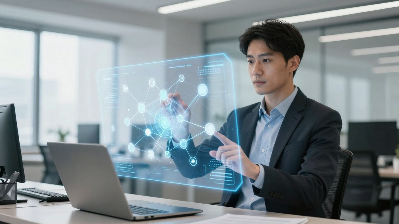 Digital nodes and interface in a modern office.