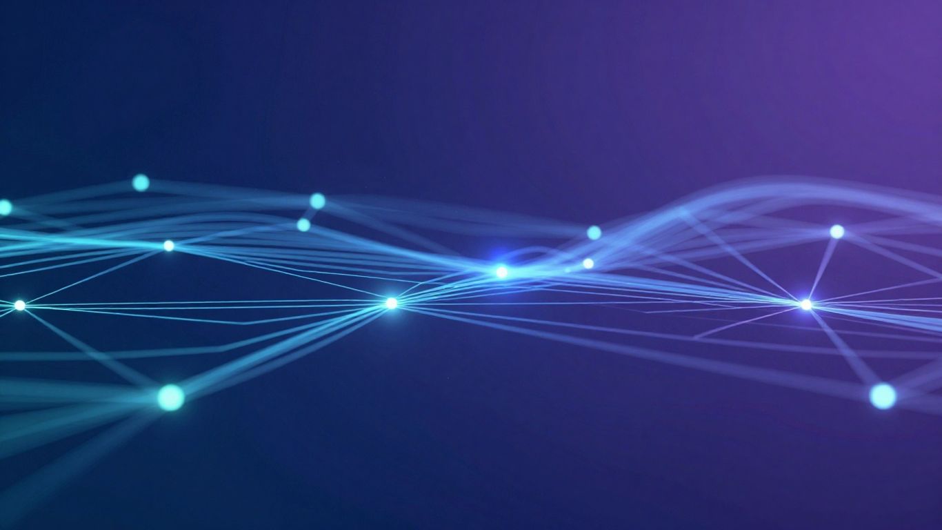 Abstract digital landscape with glowing nodes and pathways.