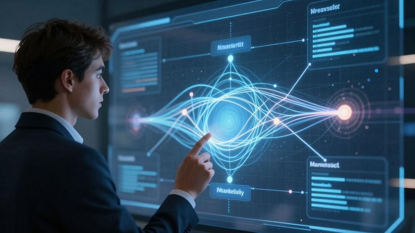 Marketer analyzing MMM model with AI enhancements.