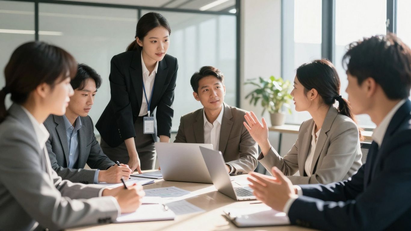 Business professionals strategizing for marketing ROI.