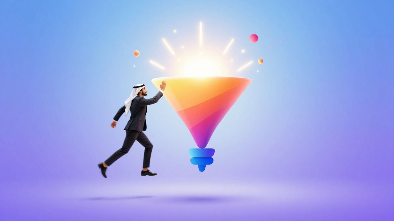 Person climbing a career funnel towards success.