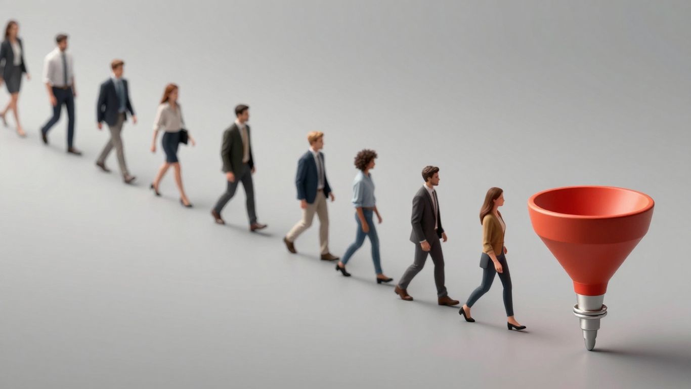 Visual representation of a lead funnel with distinct stages.