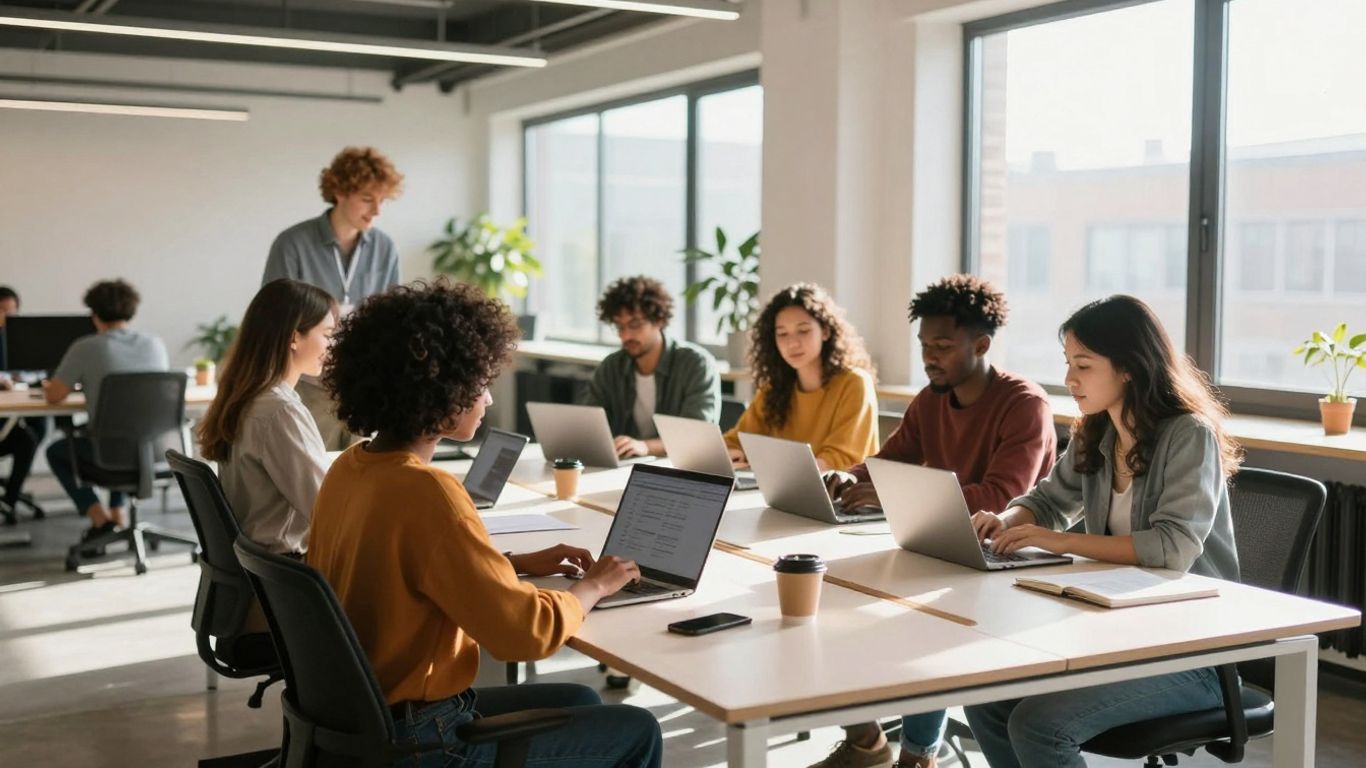 Team collaborating in a modern office