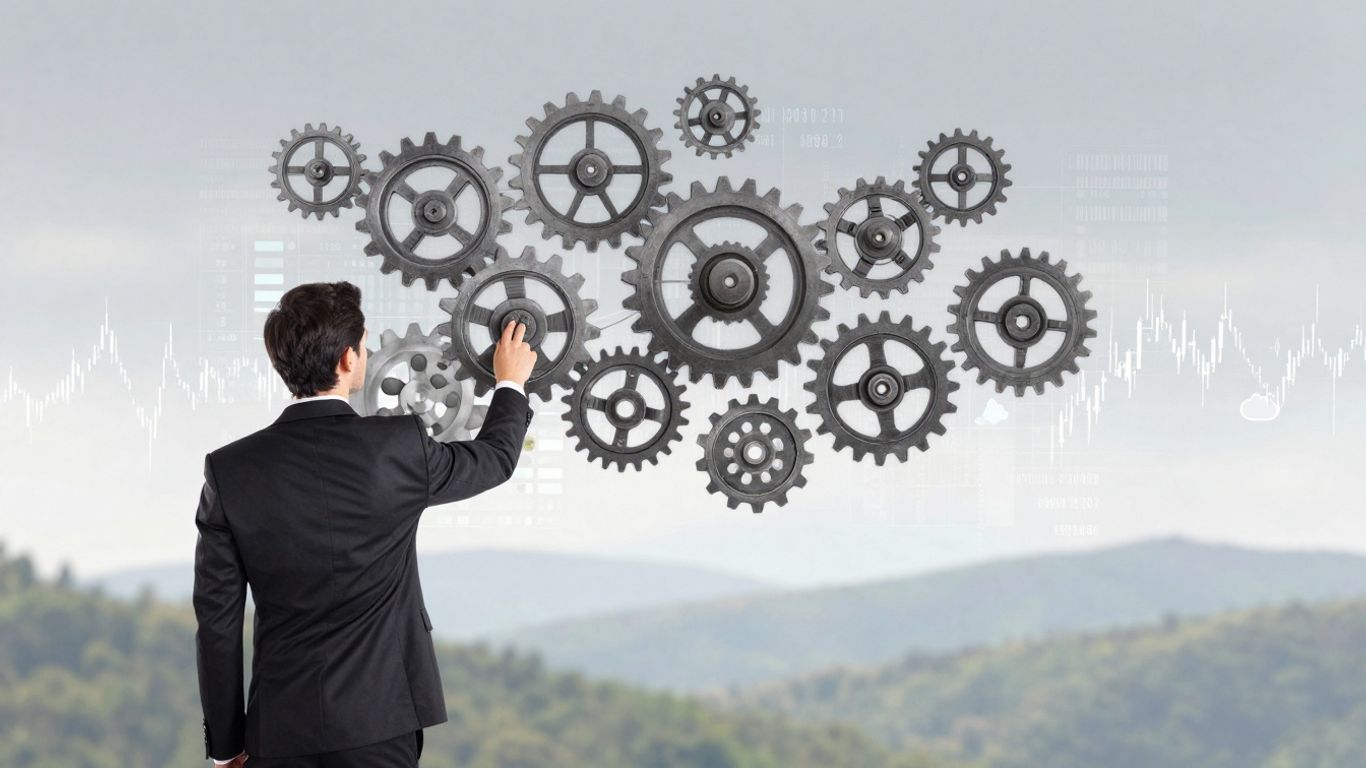 Marketing mix modeling gears and external influences landscape.