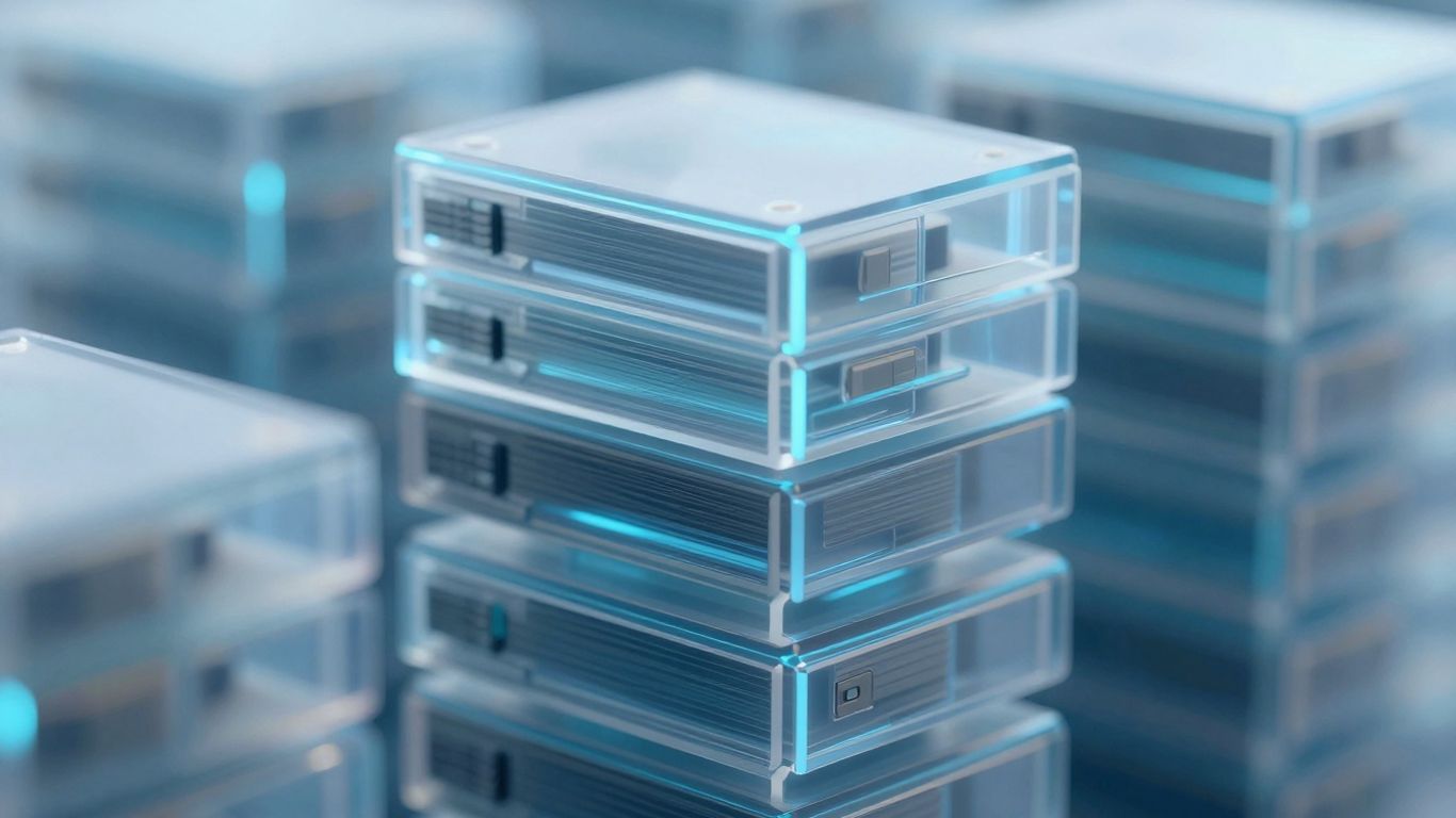 Abstract data blocks with blue glow